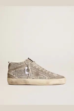 Golden Goose Mid Star In Suede Argento Con Cristalli Swarovski E Stella In Suede