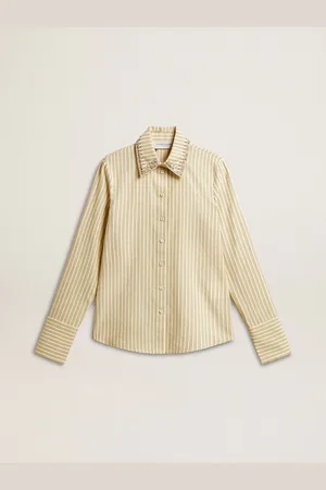 Golden Goose Camicia Color Ecrù Con Motivo A Righe E Cristalli Ricamati