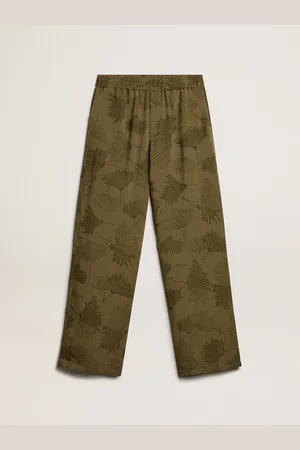 Golden Goose Pantalone Da Donna In Viscosa Misto Cotone Color Oliva Con Motivo Floreale