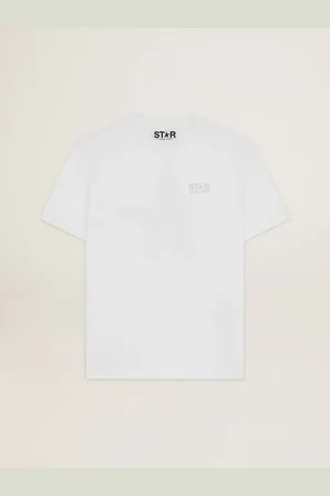 Golden Goose T-shirt Bianca Da Donna Con Logo E Stella In Glitter Argento