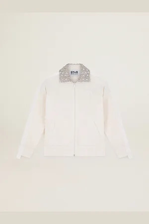 Golden Goose Felpa Con Zip Denise Collezione Star Di Colore Bianco Papyrus E Colletto Con Cristalli