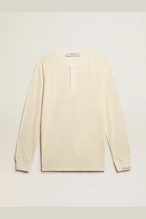 Golden Goose T-shirt A Maniche Lunghe Da Uomo In Lino Color Panama