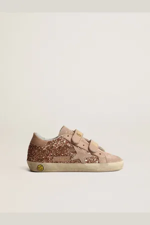 Golden Goose Old School Young In Glitter Rosa Pesca Con Stella In Suede Rosa