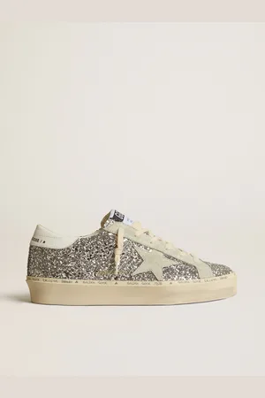 Golden Goose Hi Star Donna In Glitter Argento Con Stella In Suede E Talloncino Bianco