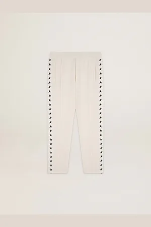 Golden Goose Pantalone Jogging Da Uomo Color Bianco Con Stelle Nere Sui Lati