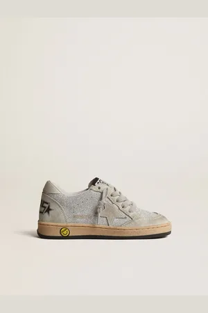 Golden Goose Ball Star Young In Glitter Con Inserti In Suede Grigio Ghiaccio