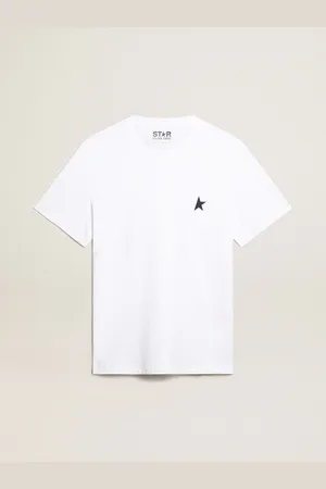 Golden Goose T-shirt Bianca Donna Con Stella Blu Scuro Sul Davanti