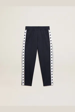 Golden Goose Pantalone Jogging Blu Scuro Con Nastro Bianco E Stelle A Contrasto