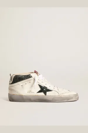 Golden Goose Mid Star Con Stella In Pelle Laminata Verde E Virgola Bianca