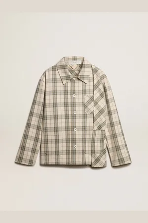 Golden Goose Camicia Slim Fit Da Uomo In Flanella Di Cotone Color Ecrù E Verde
