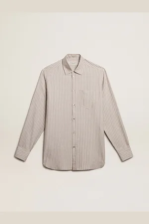 Golden Goose Camicia Da Uomo In Lino Misto Viscosa Con Motivo A Righe