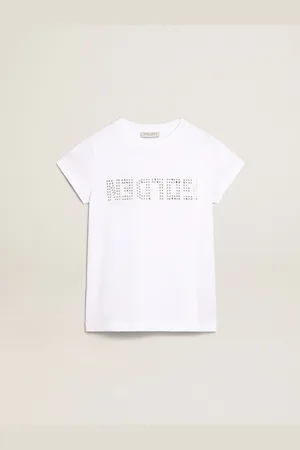 Golden Goose T-shirt Di Colore Bianco Con Scritta Golden In Cristalli Al Centro