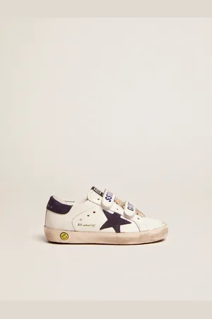 Golden Goose Old School Young In Pelle Bianca Con Stella E Talloncino In Suede Blu