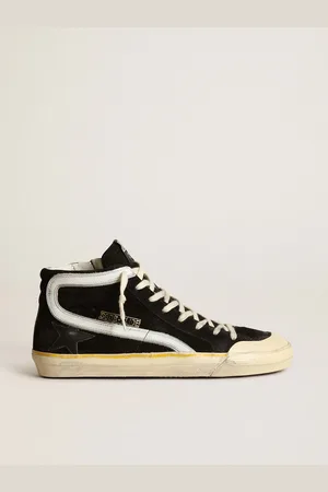 Golden Goose Slide Penstar Uomo In Suede Nero Con Stella Nera E Virgola Bianca