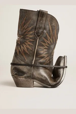 Golden Goose Stivali Wish Star Uomo Bassi In Pelle Nera Con Stella Argento