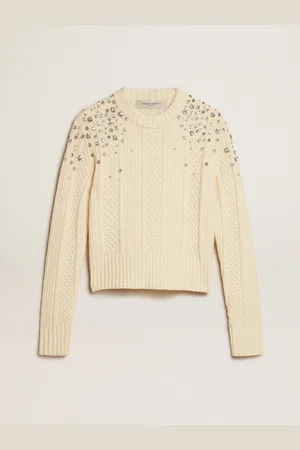 Golden Goose Maglione Da Donna Cropped Di Colore Bianco Vissuto Con Cristalli Applicati