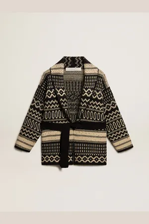 Golden Goose Cardigan Color Écru Da Donna In Lana Con Motivo Jacquard E Cintura