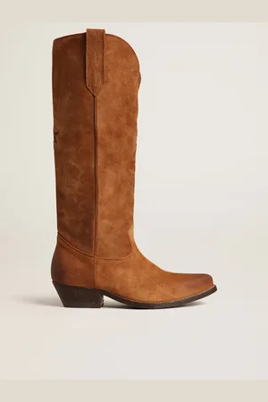Golden Goose Stivali Wish Star In Suede Cognac Con Stella A Intarsio Ton Sur Ton