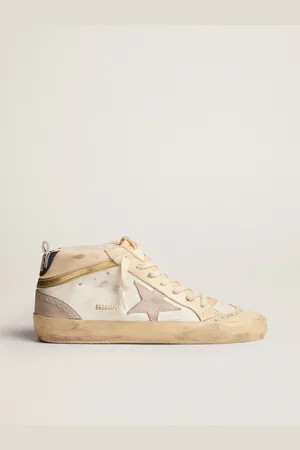 Golden Goose Mid Star Donna Con Stella In Suede Grigio Chiaro E Virgola Dorata