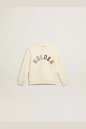 Golden Goose Felpa Di Colore Bianco Vissuto Con Scritta Golden Multicolor Sul Davanti