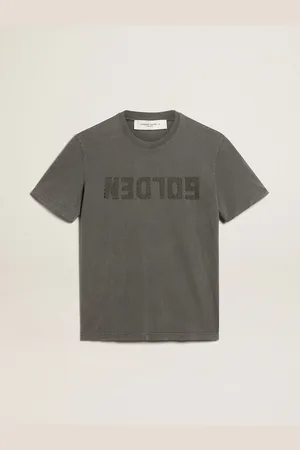 Golden Goose T-shirt Da Uomo Di Colore Grigio Antracite Dal Trattamento Distressed