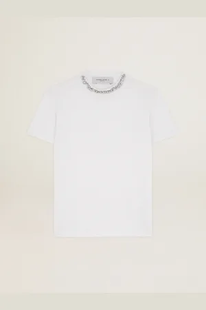 Golden Goose T-shirt Da Donna Di Colore Bianco Con Cristalli Cabochon