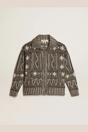 Golden Goose Cardigan Con Motivo Fair Isle Color Grigio Scuro