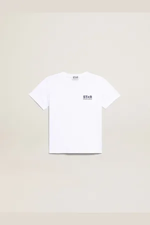 Golden Goose T-shirt Bianca Da Bambino Con Logo E Stella Blu Scuro A Contrasto
