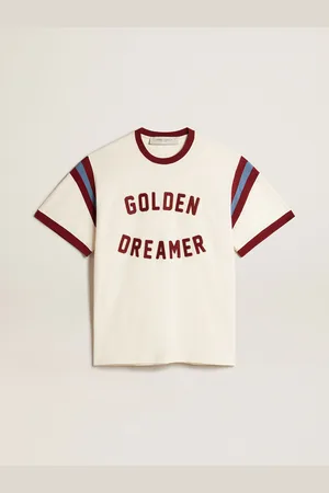 Golden Goose T-shirt Bianca Da Uomo Con Scritta Bordeaux Sul Davanti