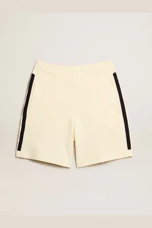 Golden Goose Pantaloncini Da Donna Di Colore Bianco Antico Con Costine Blu Sui Lati