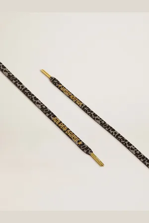 Golden Goose Lacci Con Stampa Animalier Grigia E Nera Con Logo Dorato A Contrasto