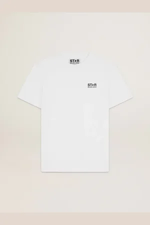 Golden Goose T-shirt Bianca Collezione Star Con Logo E Stella Neri A Contrasto