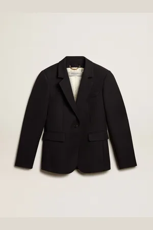Golden Goose Blazer Monopetto Da Donna In Gabardine Di Lana Blu Scuro