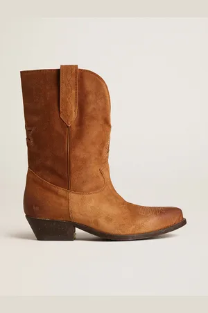 Golden Goose Stivali Wish Star Bassi In Suede Color Cognac Con Stella A Intarsio