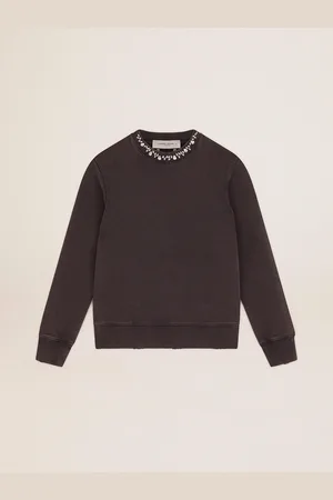 Golden Goose Felpa Da Donna Color Grigio Antracite Con Cristalli