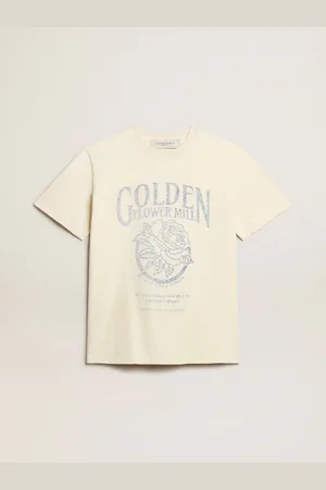 Golden Goose T-shirt Da Donna Color Bianco Vissuto Con Stampa Stagionale