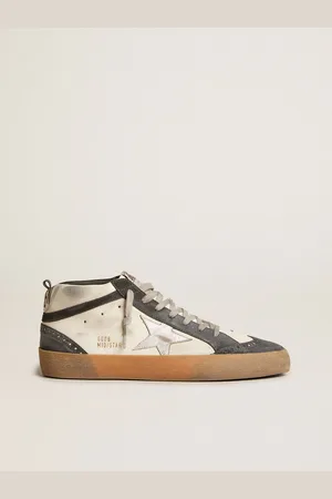 Golden Goose Mid Star In Nappa Con Stella In Pelle Argento E Virgola In Suede Nero