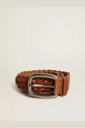 Golden Goose Cintura Houston In Pelle Marrone Intrecciata