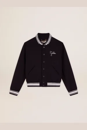 Golden Goose Giacca Bomber Da Donna In Lana Blu Scuro Con Dettagli Bianchi