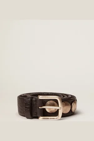 Golden Goose Cintura Trinidad Nera In Pelle Lavata Con Borchie