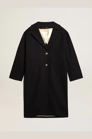 Golden Goose Cappotto Monopetto Cocoon Donna In Lana Blu Scuro Con Bottoni Dorati