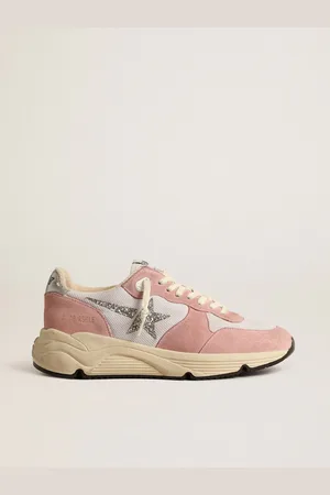 Golden Goose Running Sole In Rete Grigia E Suede Con Stella In Glitter Argento