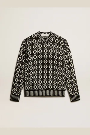 Golden Goose Maglione Girocollo A Motivi Geometrici Color Bianco Antico E Nero