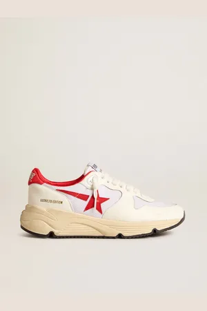 Golden Goose Running Sole Ltd In Nylon E Nappa Bianchi Con Stella In Pelle Rossa