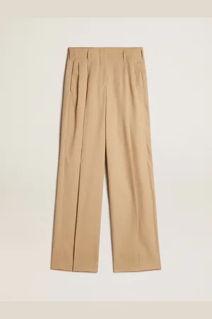 Golden Goose Pantalone Da Donna In Gabardine Di Lana Color Sabbia