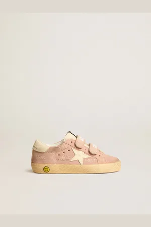 Golden Goose Old School Junior In Suede Rosa Con Stella E Talloncino In Pelle Crema