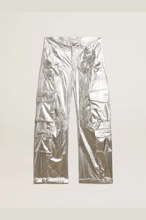 Golden Goose Pantalone Cargo Donna In Tessuto Tecnico Argentato