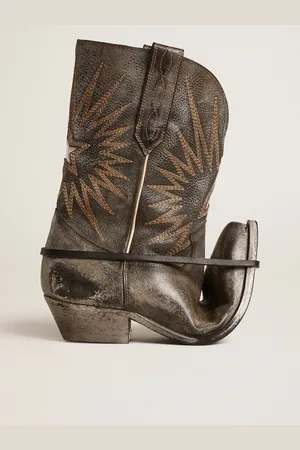 Golden Goose Stivali Wish Star Donna Bassi In Pelle Nera Con Stella Argento