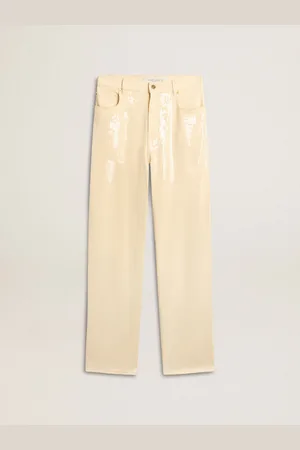 Golden Goose Pantalone Di Color Ecrù Con Paillettes Trasparenti All-over