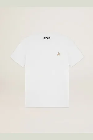 Golden Goose T-shirt Bianca Collezione Star Con Stella In Glitter Dorati Sul Davanti